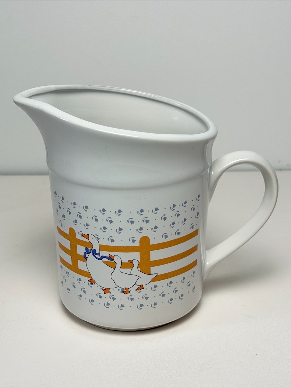 Vintage Blue Bow Geese Duck Yellow, Blue & White Pitcher - Milk, Water or Juice
